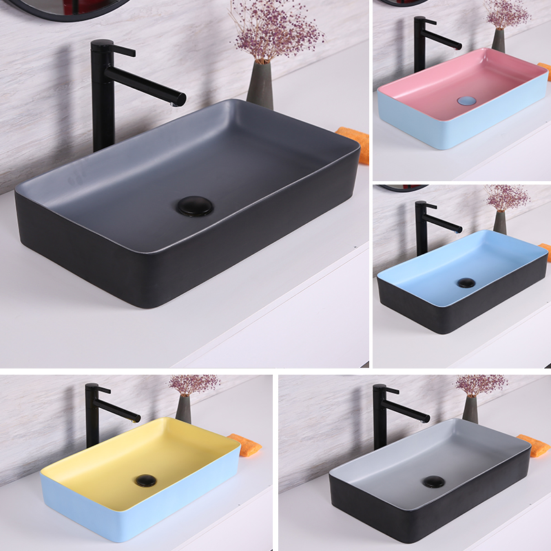 ODM OEM Lavabos Del Cuarto De Bano Bathroom Countertop Ceramic Art Basins Rectangle Matt Color Table Top Wash Basin Vessel Sink