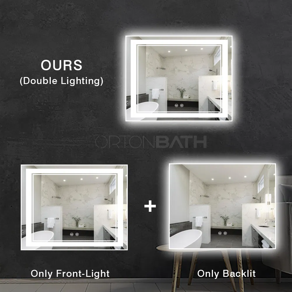 Ortonbath Frontlit LED Mirror for Bathroom Mirror, Wall-Mounted Bathroom Mirrors with Lights for Vanity, Dimmable Touch Sensor, 3000-6000K Anti-Fog Makeup