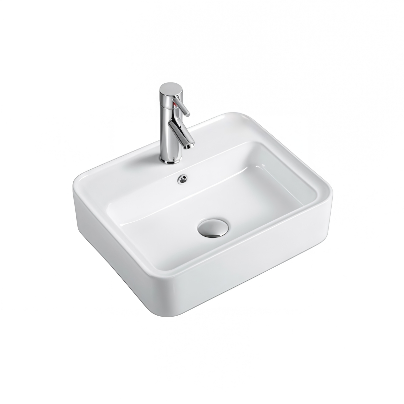 Wholesale White Ceramic Rectangular Wall-Mounted Bathroom Sink with Faucet Holes and Overflow