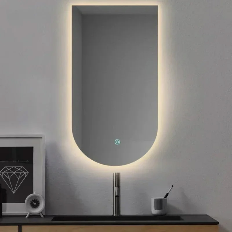 Smart Touch Anti-Fog Bathroom Mirror - Irregular Arc Wall-Mounted with LED Lights