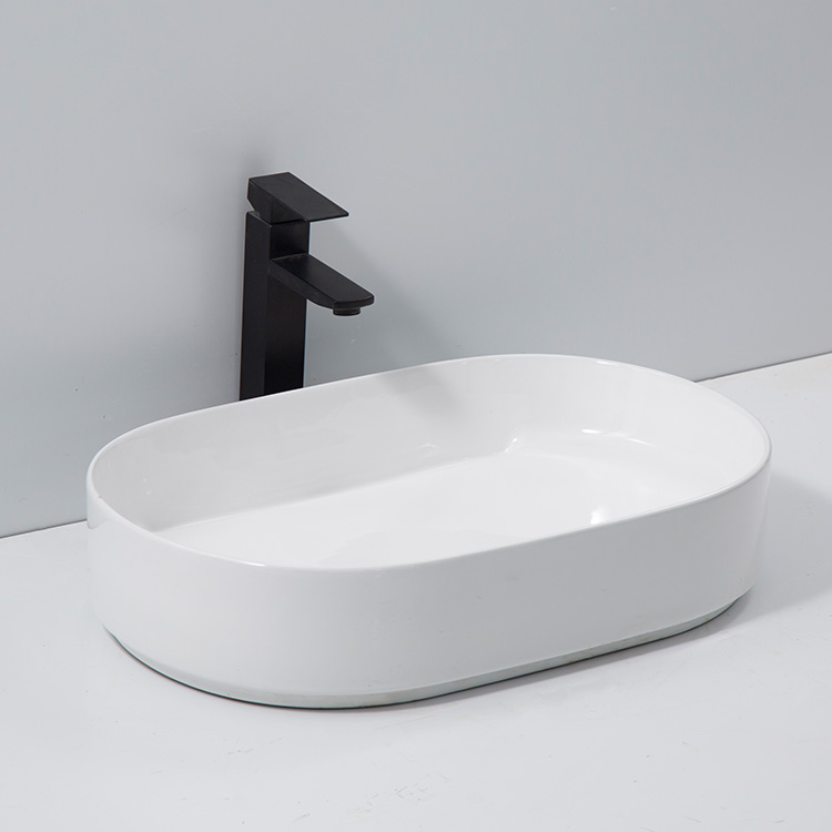 Oval Porcelain Vessel Sink Art Basin Countertop Wash Basin Slim Creamic Bathroom Sink