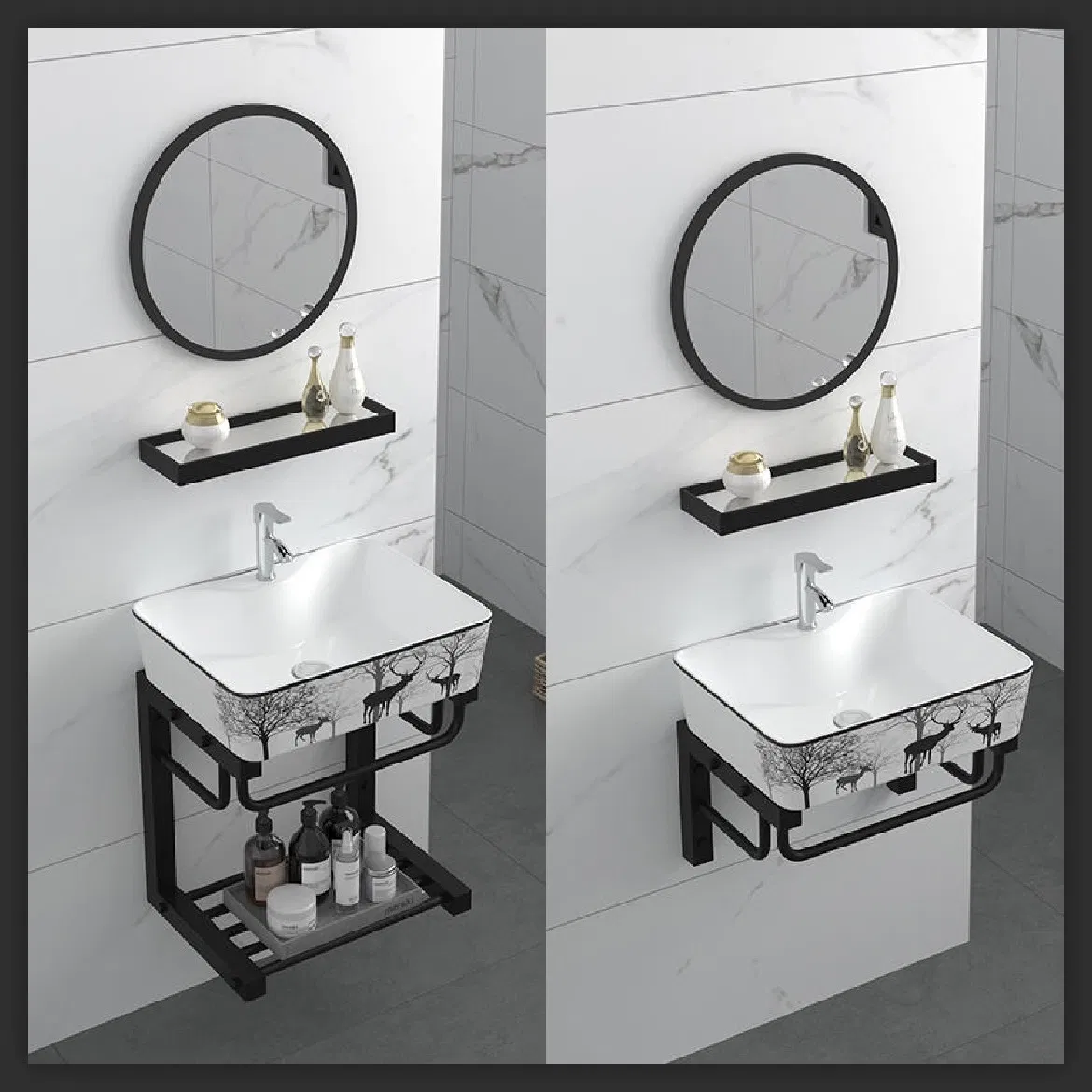 Modern All Aluminum Wall-Mounted Bathroom Vanity with Mirror