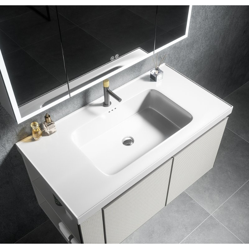 63" Modern Bathroom Vanity with Double Sink-Marble Top &amp; Built-in USB Ports