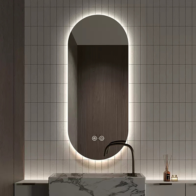 Modern Style Runway Profile Decorative Smart Glass Touch Sensor Illuminated Lighted Wall Mount LED Bathroom Mirror