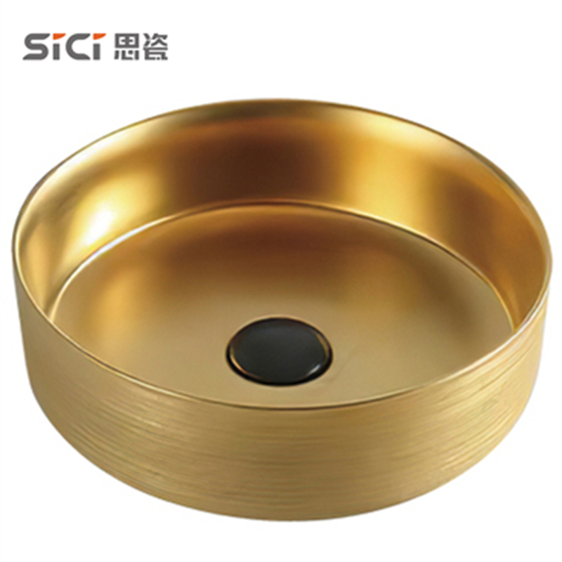 Luxury Electroplating Black Inside Gold Outsite Design Counter-Top Bathroom Art Vessel Sink