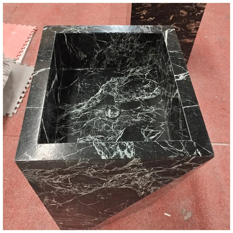 Verde Alpi Green Marble Floor Standing Pedestal Sinks