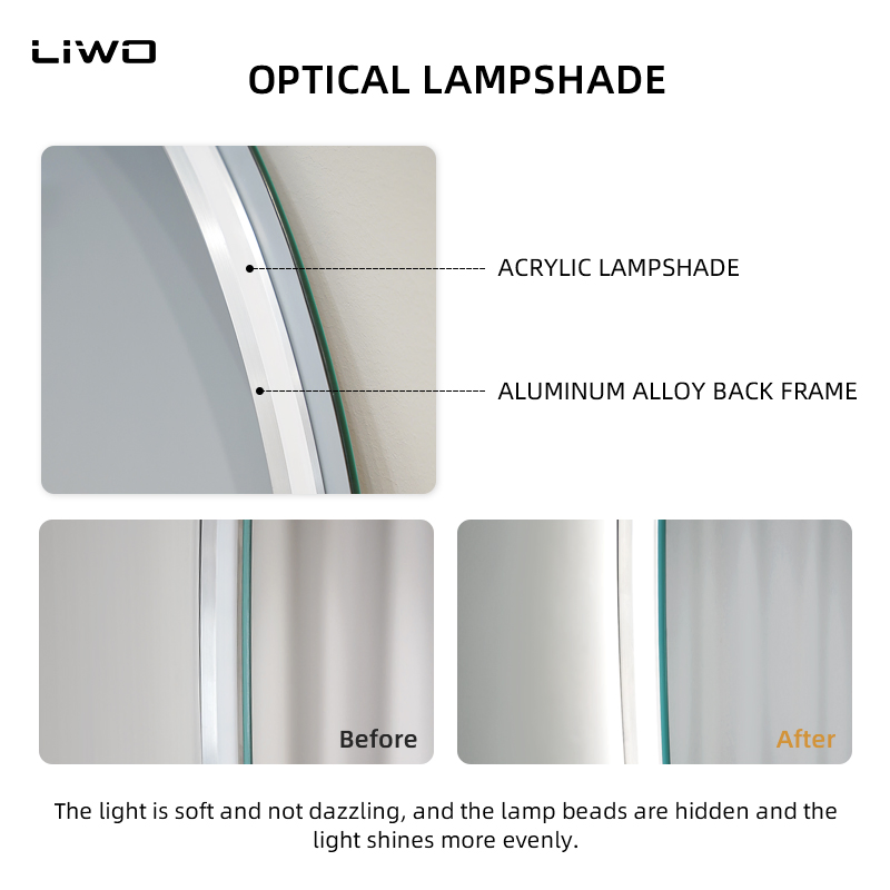 Home Decoration Bathroom Round Smart LED Mirror with Backlit Light Glass Mirror with Anti-Fog Bluetooth Cosmetic Decorative Vanity Makeup Wall Furniture