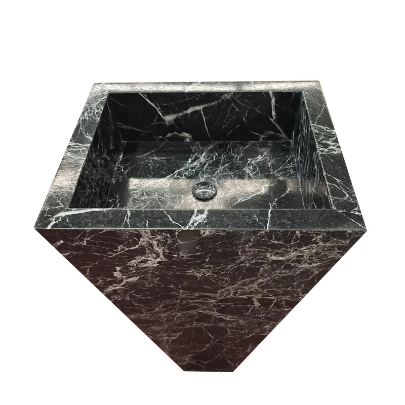 Verde Alpi Green Marble Floor Standing Pedestal Sinks