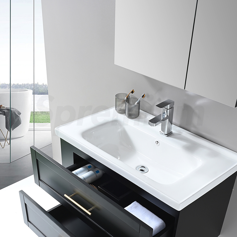 Black Floating Wall Mounted Modern Bathroom Vanity Cabinet Single Sink