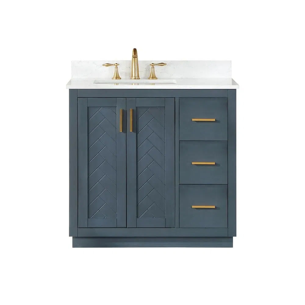 Modern Classic Blue Freestanding Bathroom Vanity with Marble Top