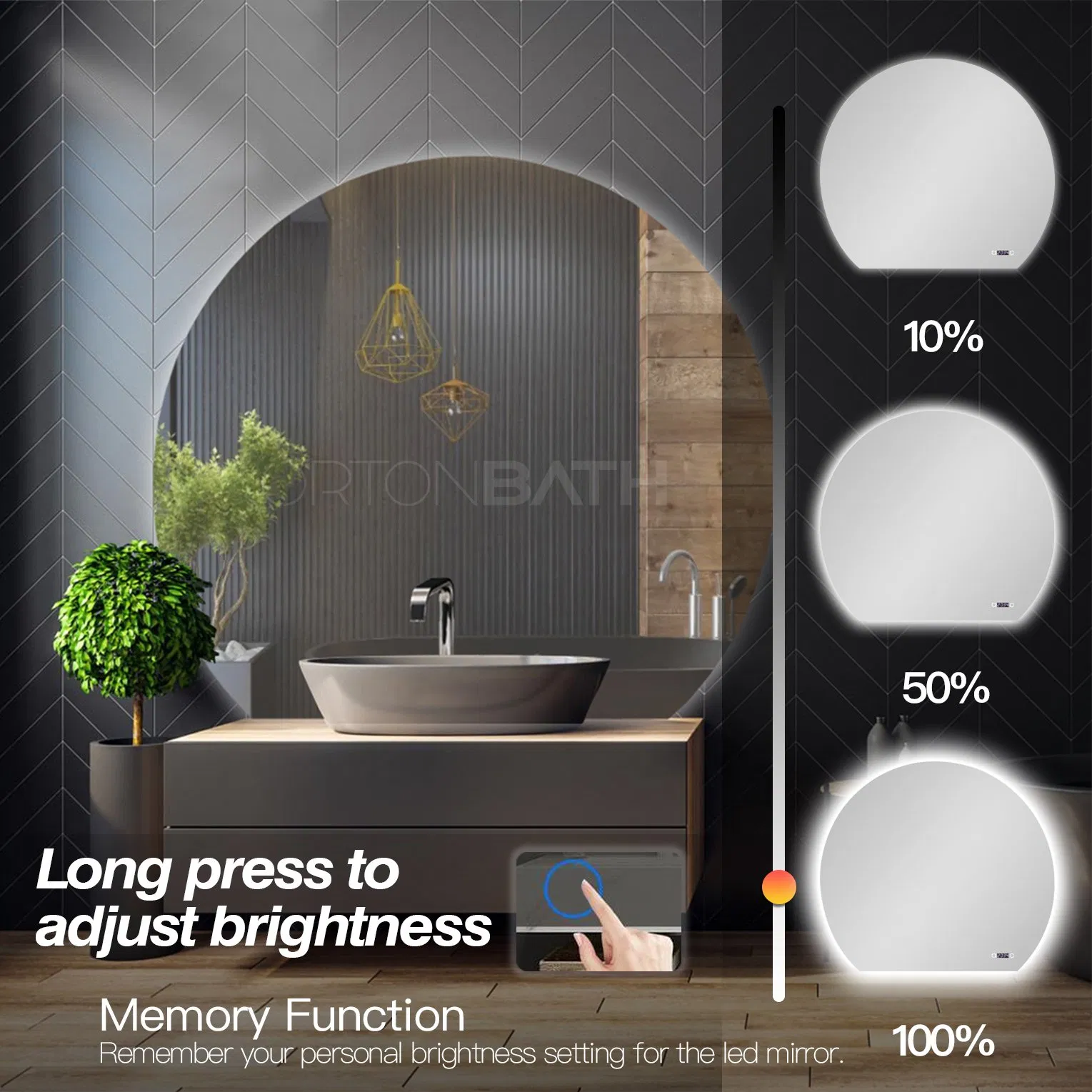 Ortonbath Bathroom Mirror with Lights LED Backlit Mirrors Irregular Vanity Mirror Half Circle Frameless Makeup Mirror Anti-Fog Wall Mounted Mirror
