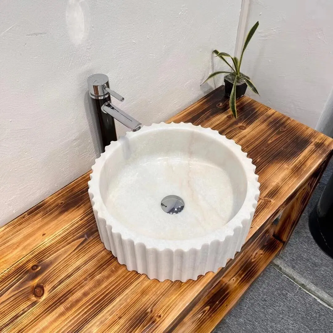 Natural Marble Pedestal Basin Washing Sink for Bathroom Marble Basin Sink