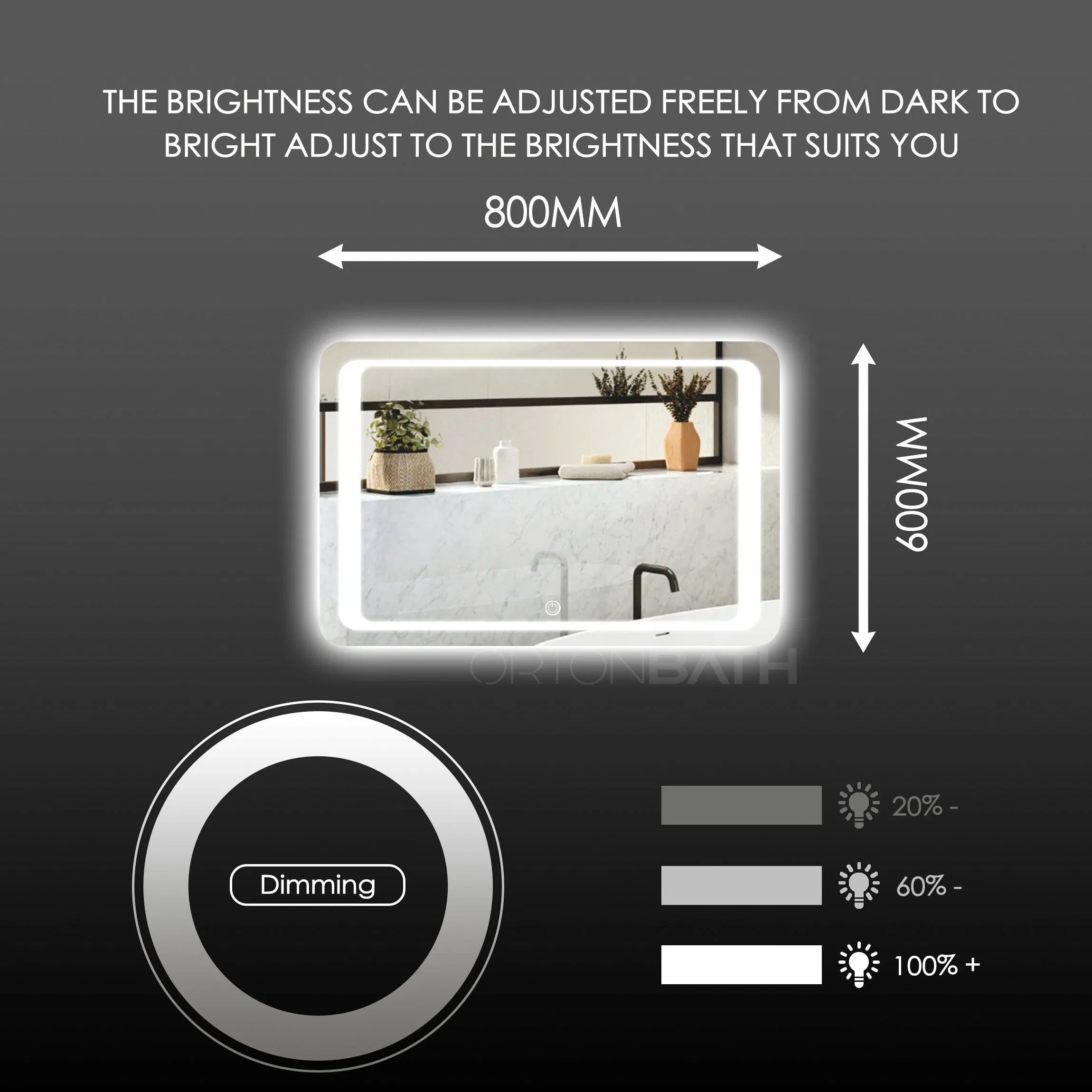 Ortonbath Wholesale Frameless Rectangle Bathroom LED Mirror with Lights LED Front Light Backlit Mirrors Vanity Mirror Dimmable Anti-Fog LED Makeup Mirror