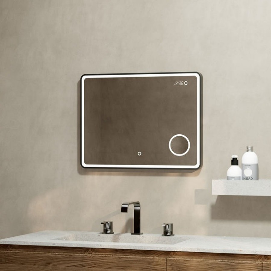 Custom Smart Bathroom Mirror - LED Framed Mirror with Magnification &amp; Digital Clock OEM/ODM Manufacturing