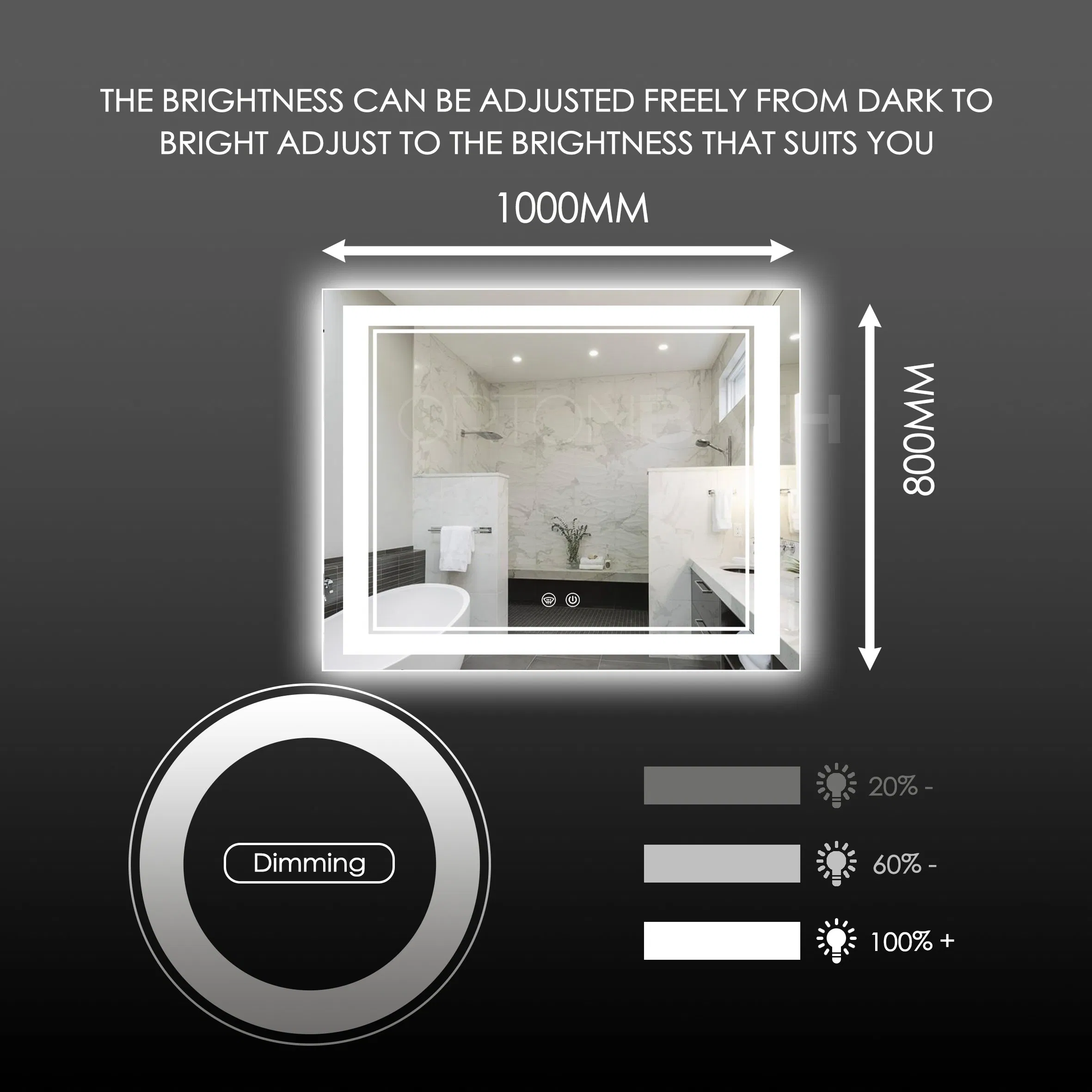 Ortonbath Frontlit LED Mirror for Bathroom Mirror, Wall-Mounted Bathroom Mirrors with Lights for Vanity, Dimmable Touch Sensor, 3000-6000K Anti-Fog Makeup