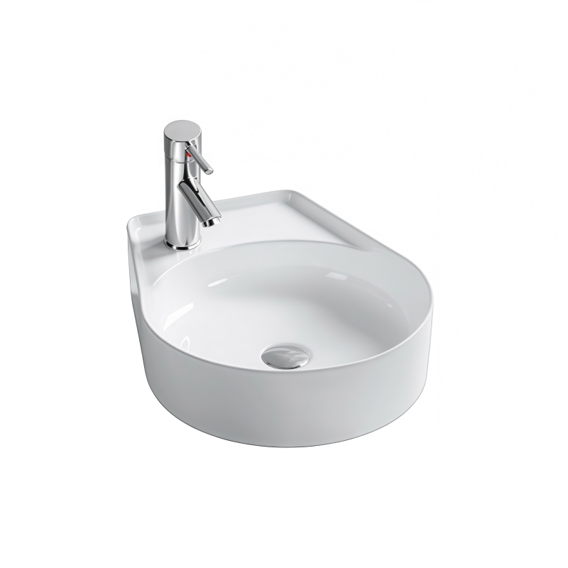 Wholesale White Ceramic Rectangular Wall-Mounted Bathroom Sink with Faucet Holes and Overflow