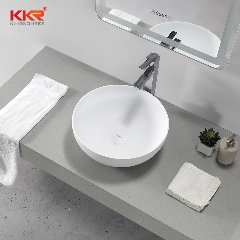 Vanitytop Countertop Size Small Round Toilet White Marble Vessel Stone Black Silver Wash Bowl Handmade Acrylic Solid Surface Bathroom Sink