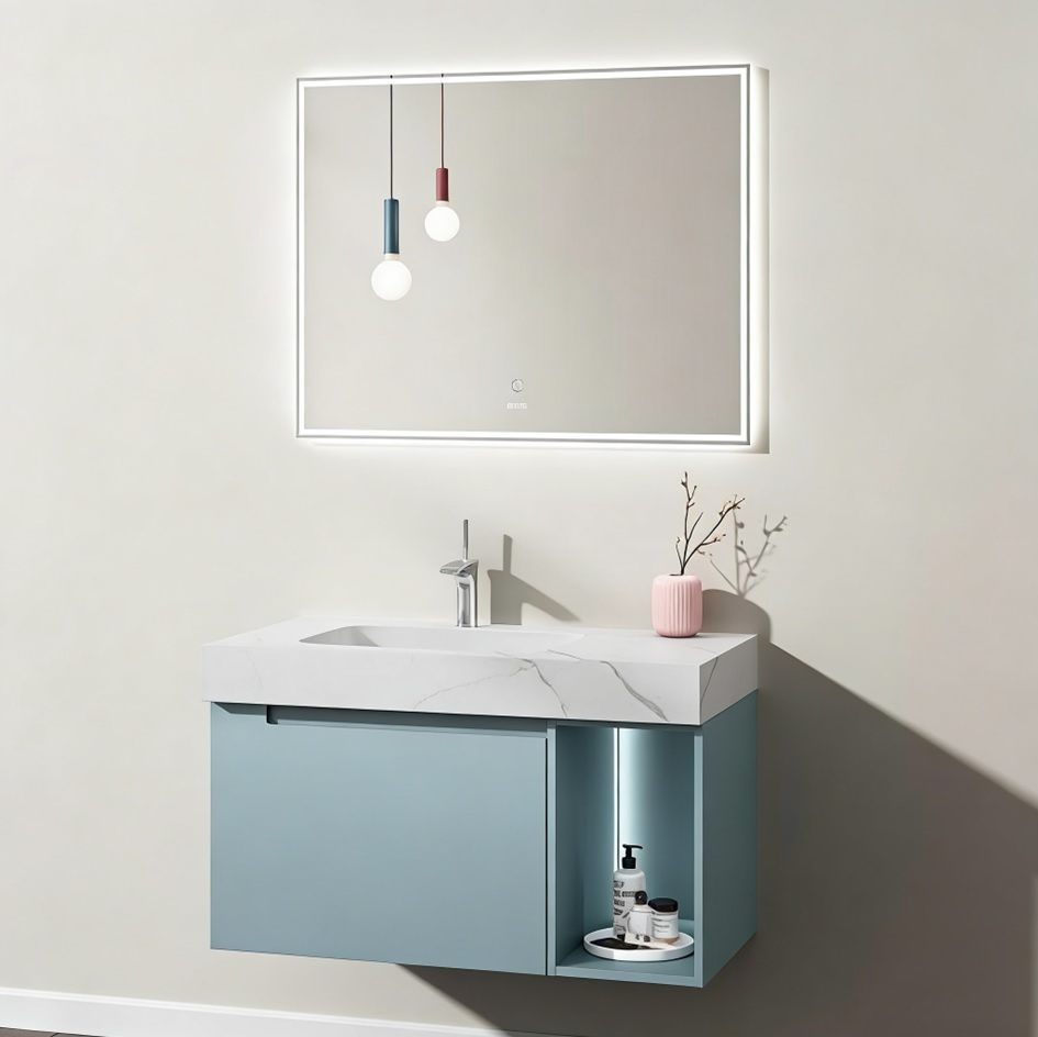 Modern Luxury Style Wholesale LED Mirror Double Sink Storage Bathroom Vanity