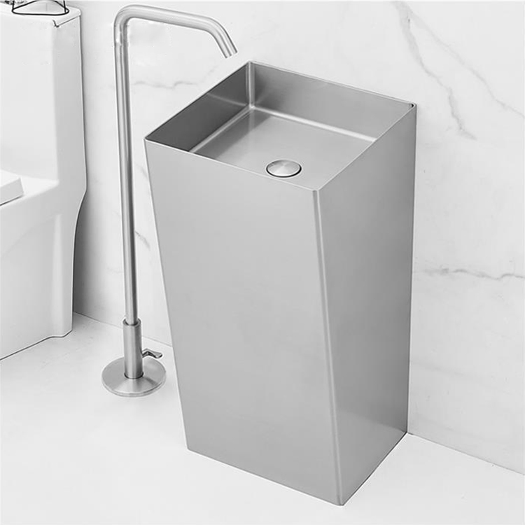 Modern Home Washing Basin SUS304 One Piece Pedestal Basin Floor Mounted Bathroom Sink