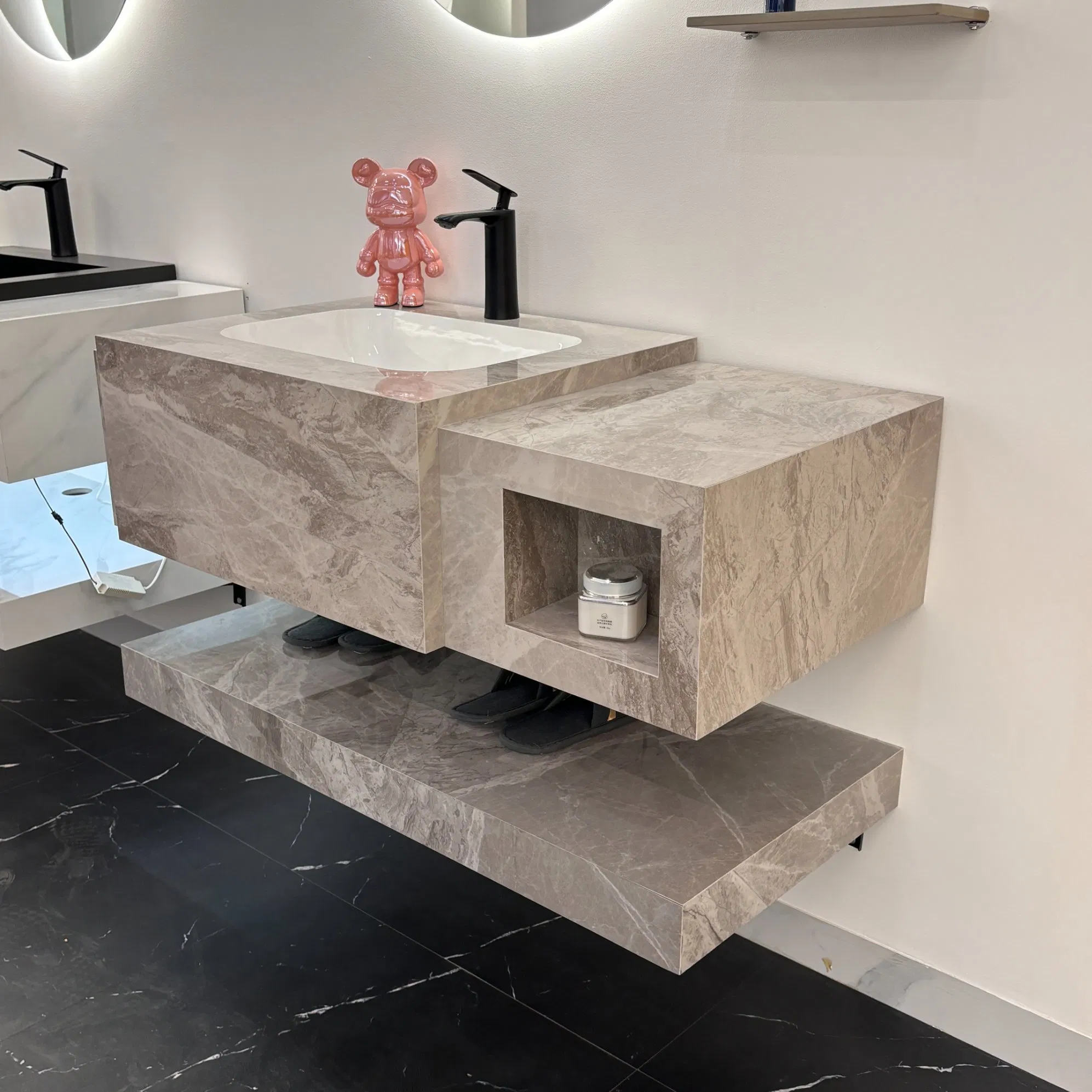 Floating Sintered Stone Single Bowl Sink Bathroom Vanity with Seamless Basin