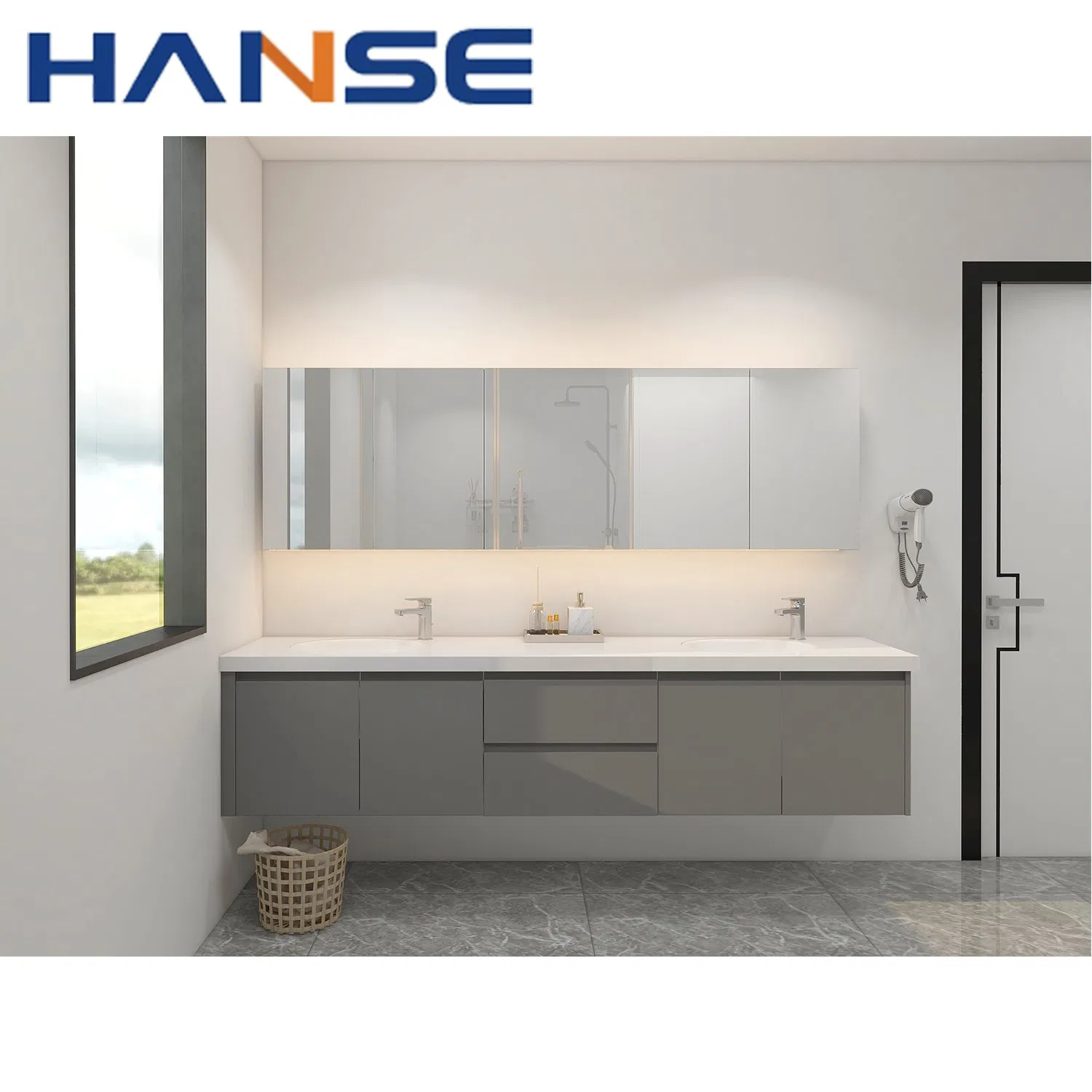 Modern Design 48 Inch Double Sinks Wall Hanging Floating Bathroom Vanity