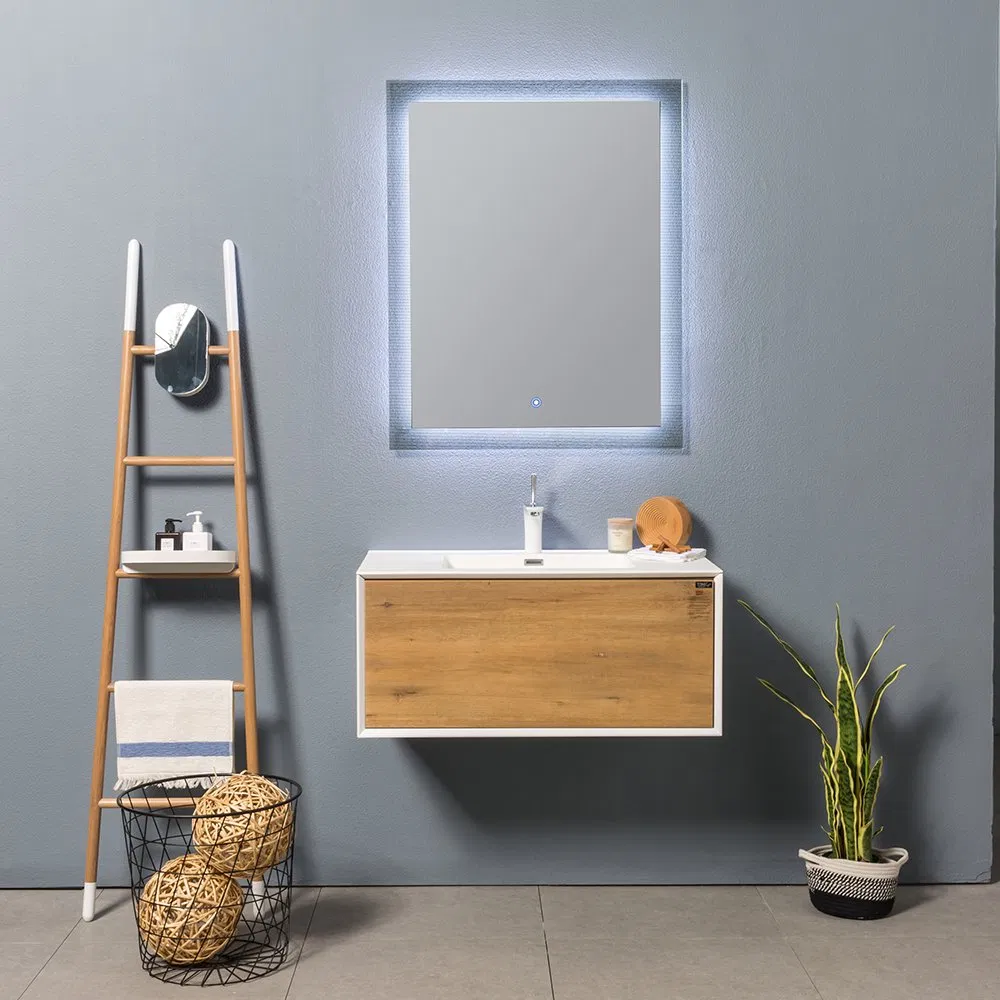 Modern 80cm Wall Mounted Bathroom Vanity Set LED Mirror Stone Basin Painted MDF 1 Drawer White Cabinet