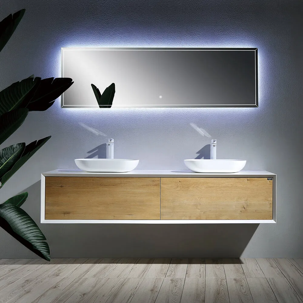 Modern 80cm Wall Mounted Bathroom Vanity Set LED Mirror Stone Basin Painted MDF 1 Drawer White Cabinet