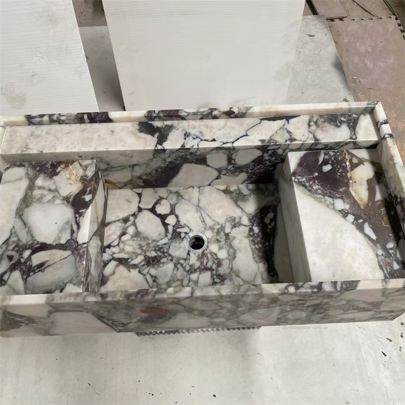 Turkey Natural Calacatta Viola Marble Sink Freestanding Pedestal Custom Marble Sink