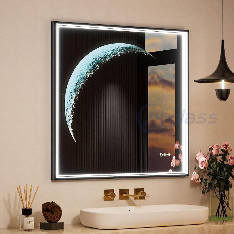 Round Framed Bathroom Mirrors with Moon Lighted Home Decoration Furniture LED Mirror