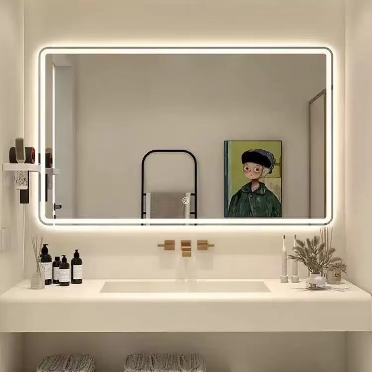 Rectangular Anti-Fog Glass Modelling Mirror Hotel Smart LED Bathroom Mirror.