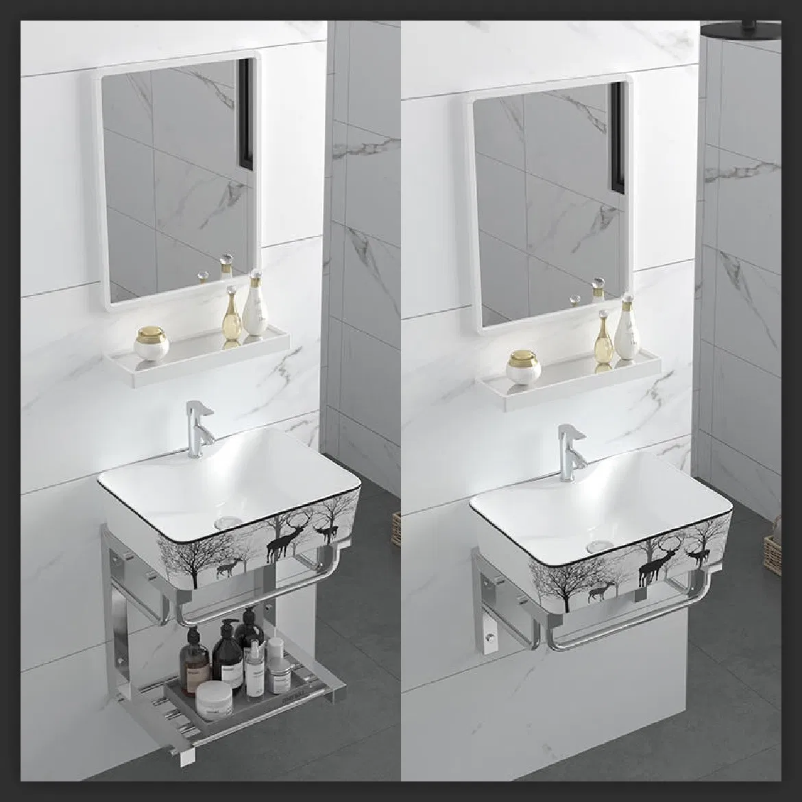 Modern All Aluminum Wall-Mounted Bathroom Vanity with Mirror