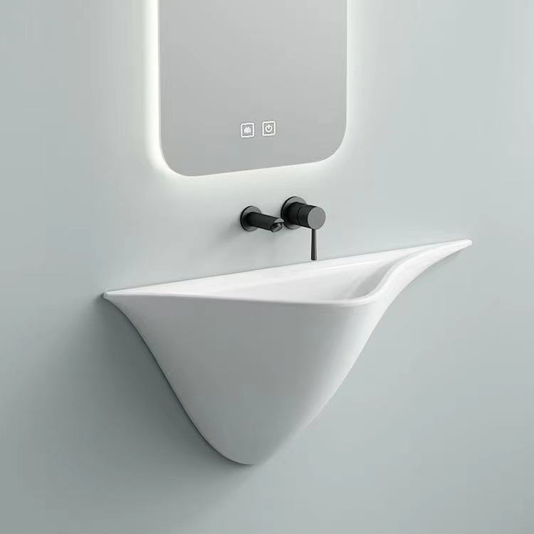 Unique Shape Ceramic Pedestal Wash Basin Wall Hung Hand Wash Sink