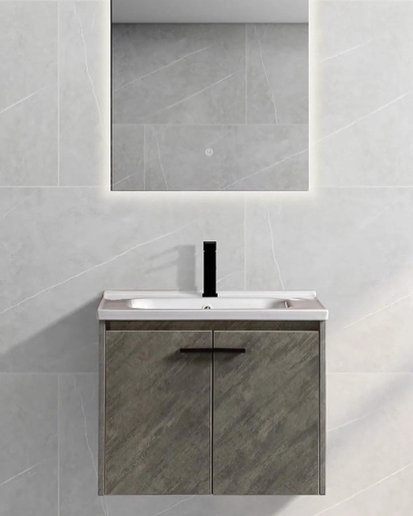 Wholesale Economic Design Wall Mounted Plywood Bathroom Cabinet Waterproof Bathroom Vanity Wash Basin Wood Sinks with LED Mirror