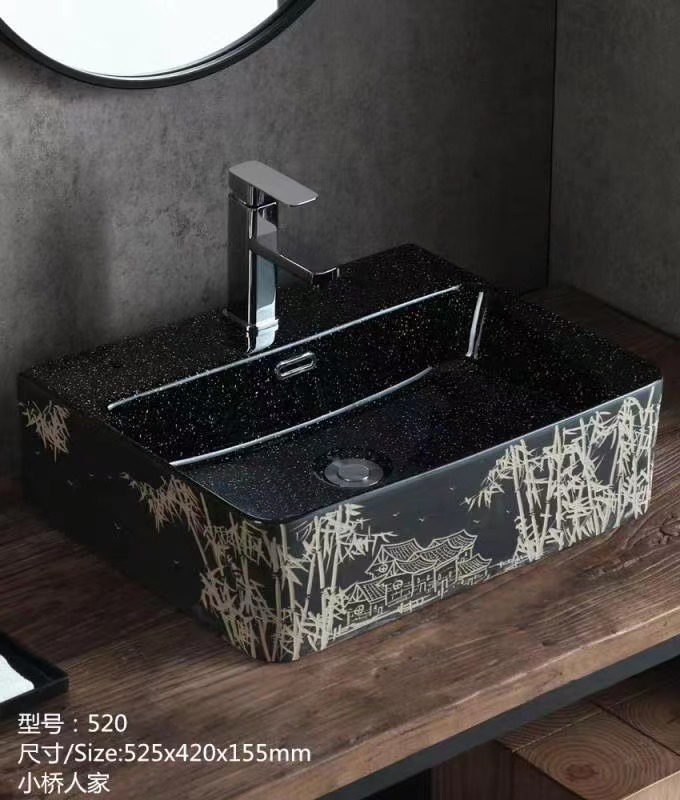 Lavabo Rectangular Ceramic Bathroom Sink Wall Hung Mounted Wash Basin Sinks