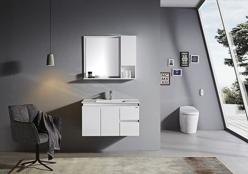 Floating Wall Mounted Bathroom Marble Sink with Mirror Light Furniture Vanity
