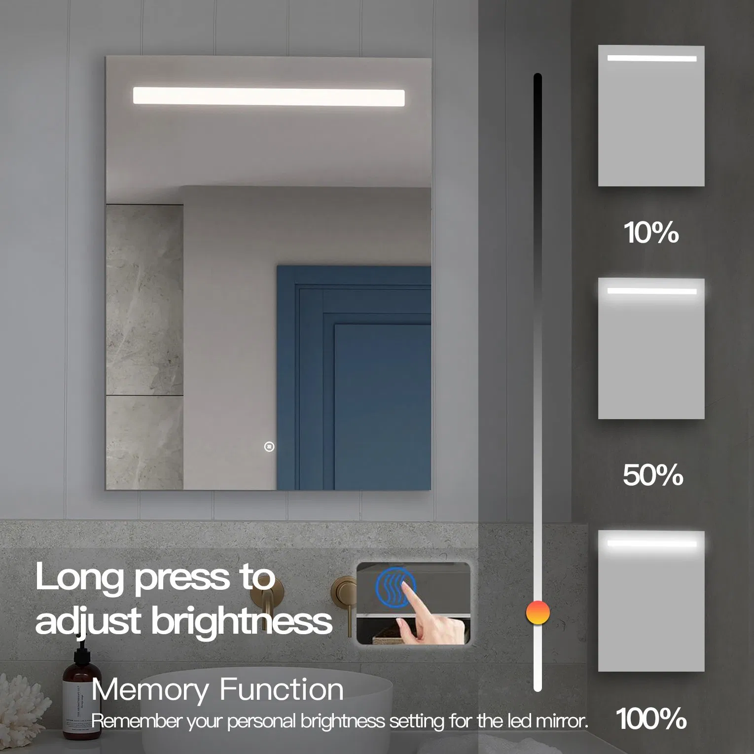 Ortonbath Bathroom Vanity Mirror LED Makeup Mirrors Illuminated Touch Switch Anti-Fog Decorative Vertical Hanging Rectangular Bathroom Mirror