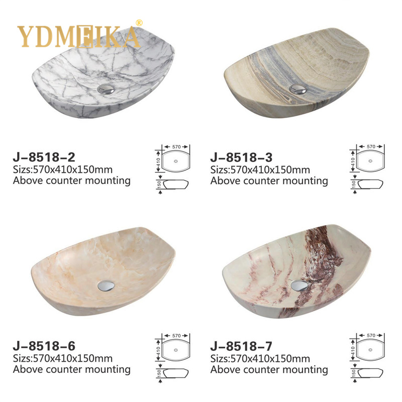 Washroom Countertop Marble Art Basin Ceramic Marble Oval Hand Wash Basin Bathroom Vessel Marble Sink
