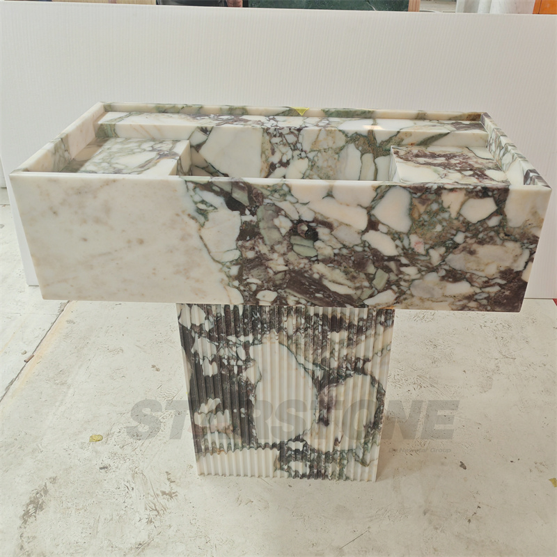 Turkey Natural Calacatta Viola Marble Sink Freestanding Pedestal Custom Marble Sink