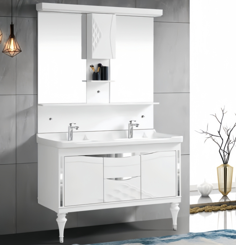Modern Paitned PVC/Solid Home Furniture Bathroom Cabinets/Vanity with Double Basins Sinks