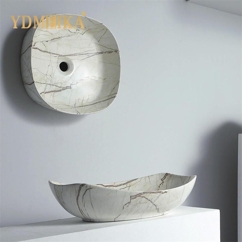 Washroom Countertop Marble Art Basin Ceramic Marble Oval Hand Wash Basin Bathroom Vessel Marble Sink