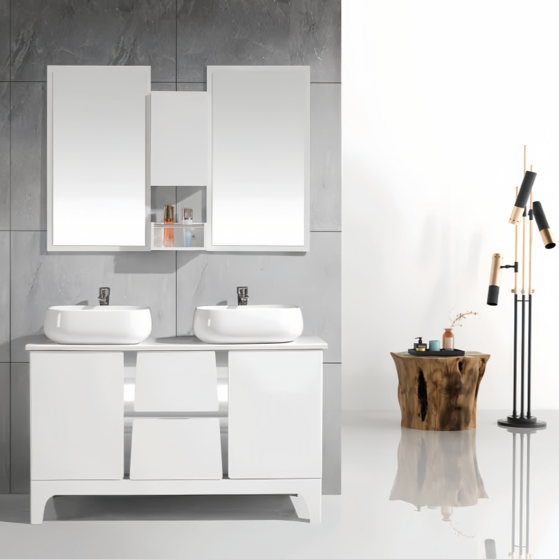 Modern Paitned PVC/Solid Home Furniture Bathroom Cabinets/Vanity with Double Basins Sinks