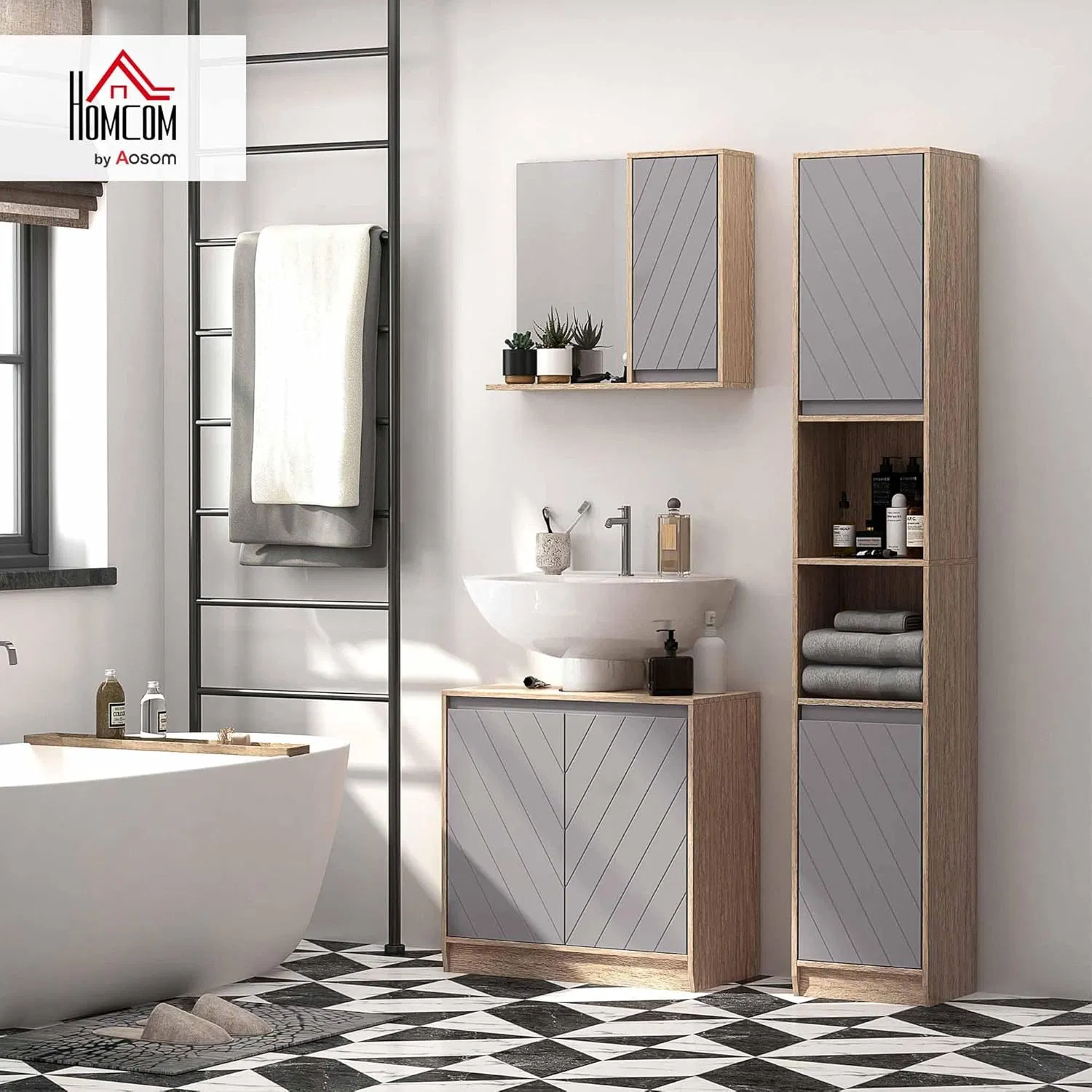 Rustic Wooden Bathroom Vanity with Sink - Freestanding Bathroom Cabinet for Farmhouse Home Decor