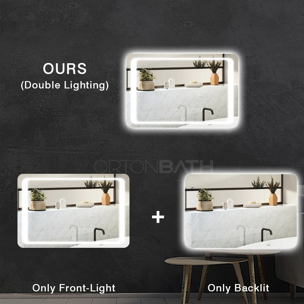 Ortonbath Wholesale Frameless Rectangle Bathroom LED Mirror with Lights LED Front Light Backlit Mirrors Vanity Mirror Dimmable Anti-Fog LED Makeup Mirror