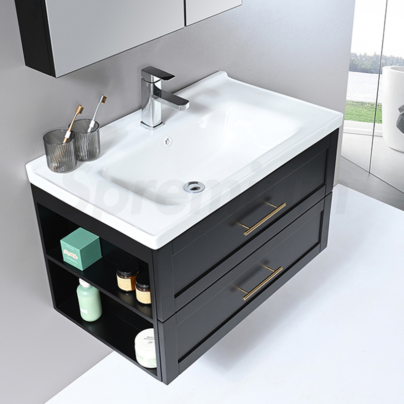 Black Floating Wall Mounted Modern Bathroom Vanity Cabinet Single Sink