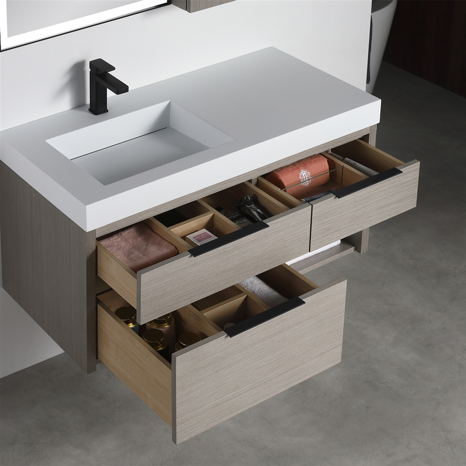 Grey Airy Look Floating Single Wall Bathroom Vanity