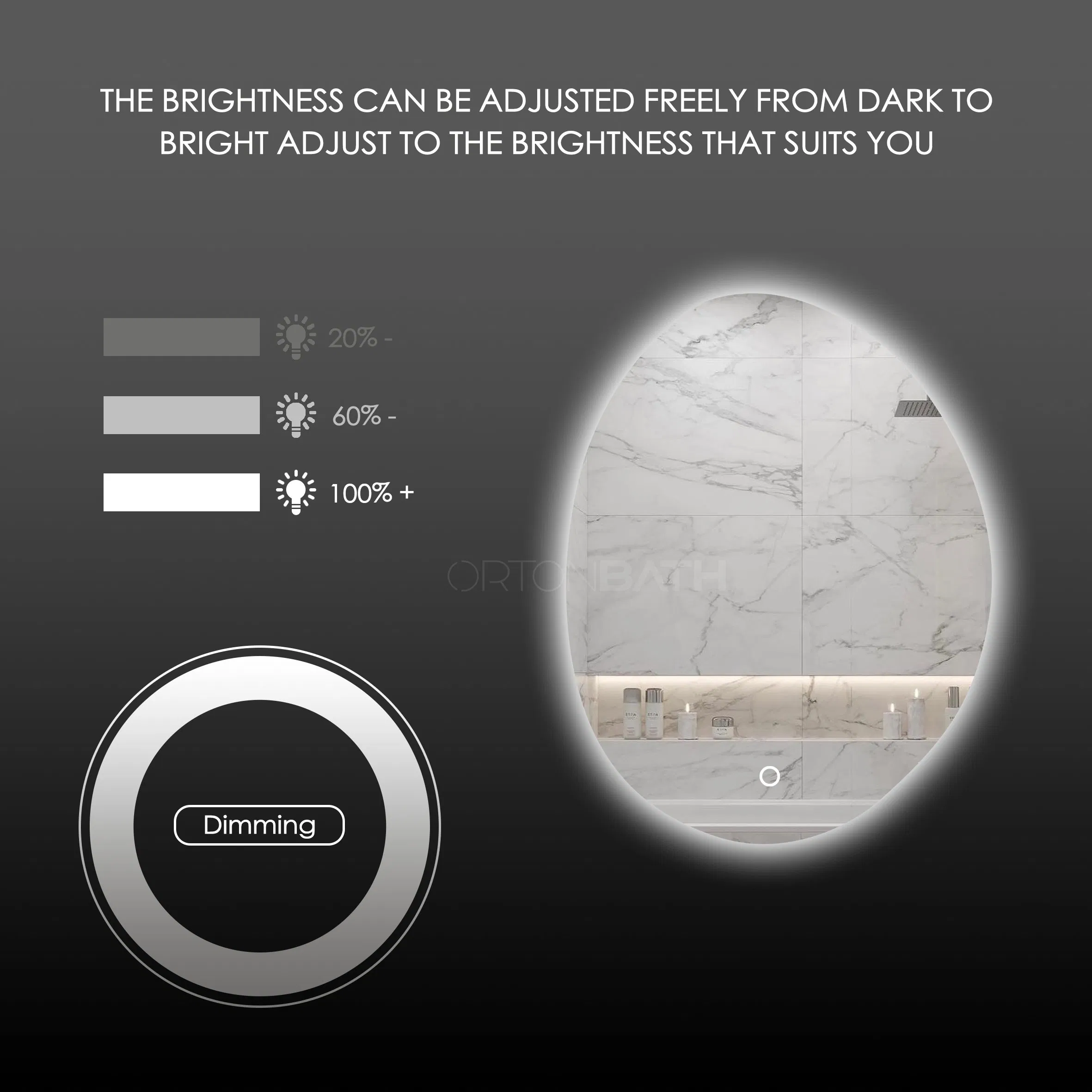 Ortonbath Oval LED Frameless Bathroom Mirror, 32X24 Inch Oval Shape Bathroom Vanity Mirror Wall Mounted with 3000K-6000K Adjustable, Anti-Fog