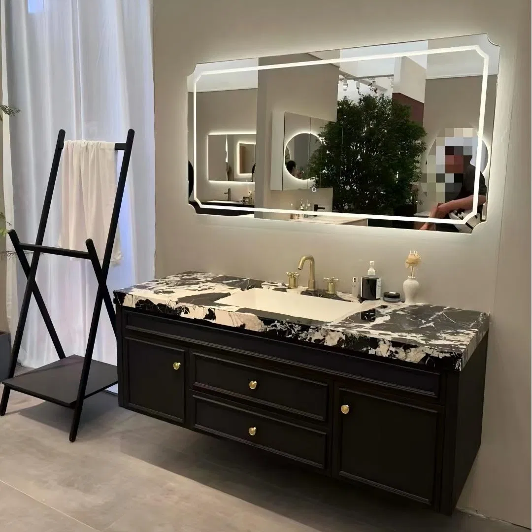 Morden Double Smart Mirror Bathroom Vanity with Two Sink for Home