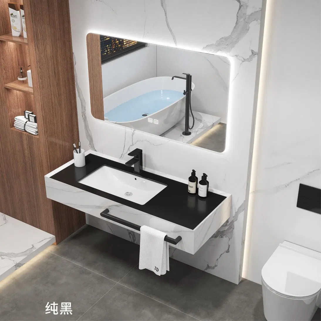 Wall Mounted Rock Slab Marble Ceramic Under Counter Basin Sink Bathroom Wall Hung Vanity Cabinet for Home