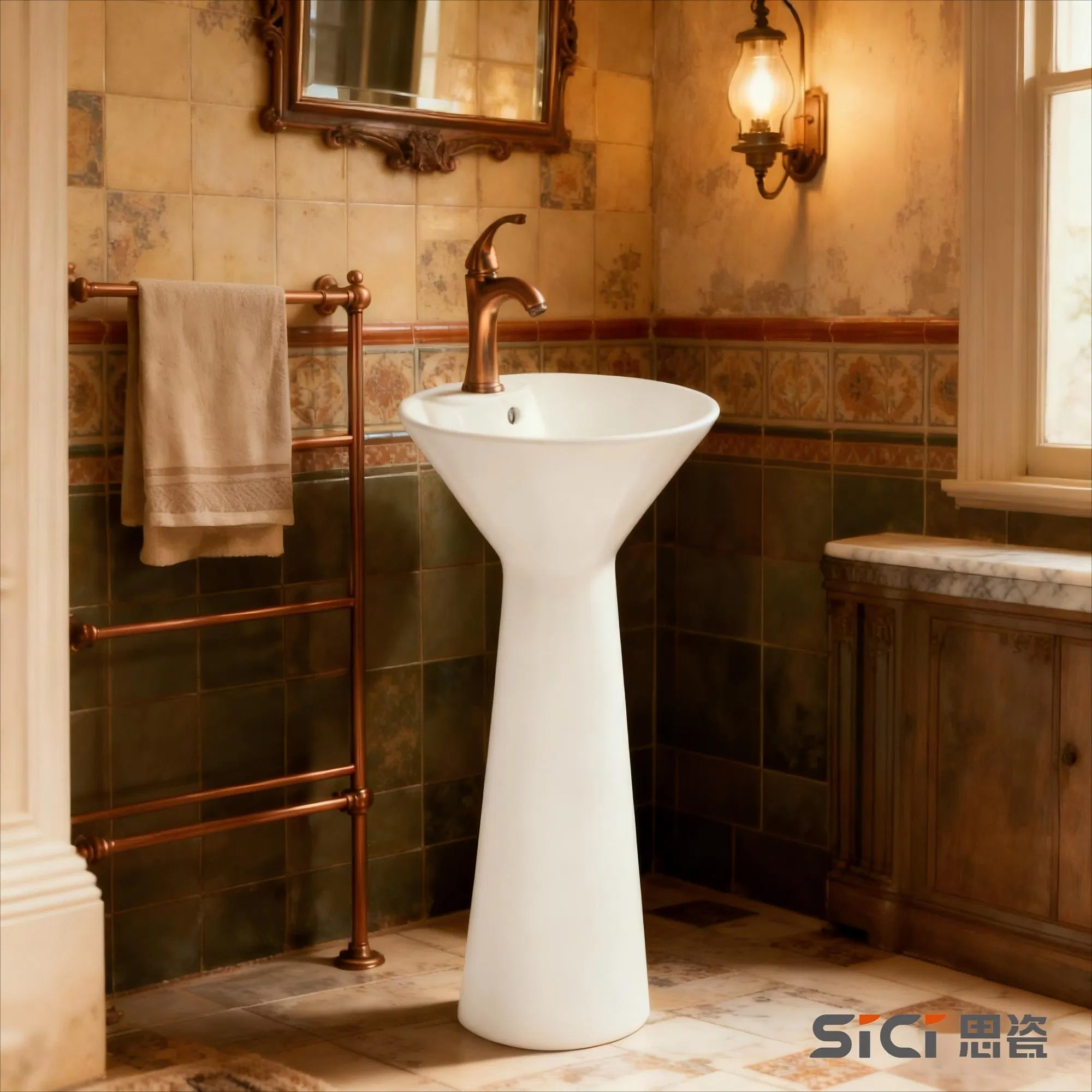 Rounded Rectangular Wash Basin Overflow-Proof Basin Pedestal Standing Sink Universal Lavabo