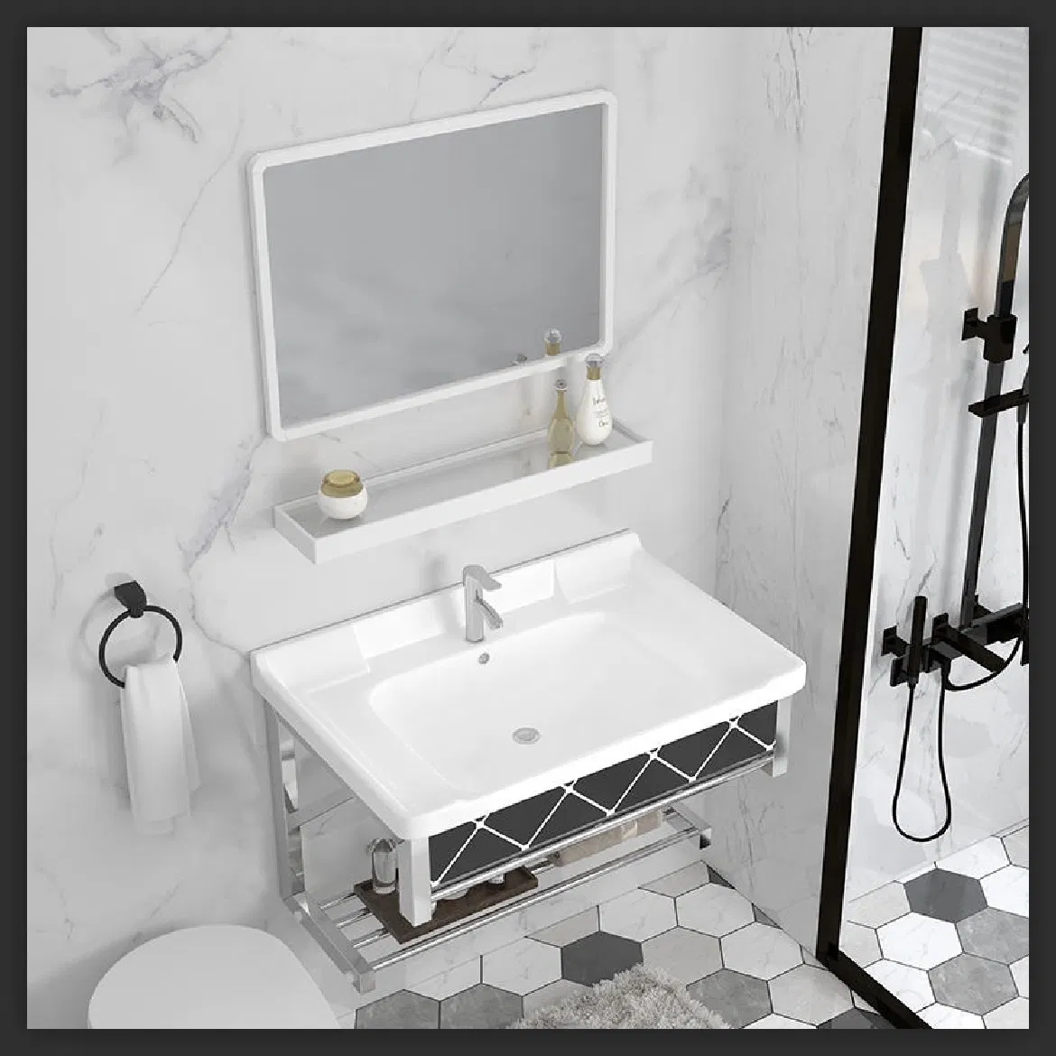 Modern Square PVC Bathroom Vanity with Waterproof Design